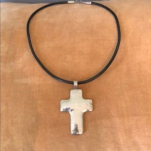 Sterling Silver Cross on Leather Choker